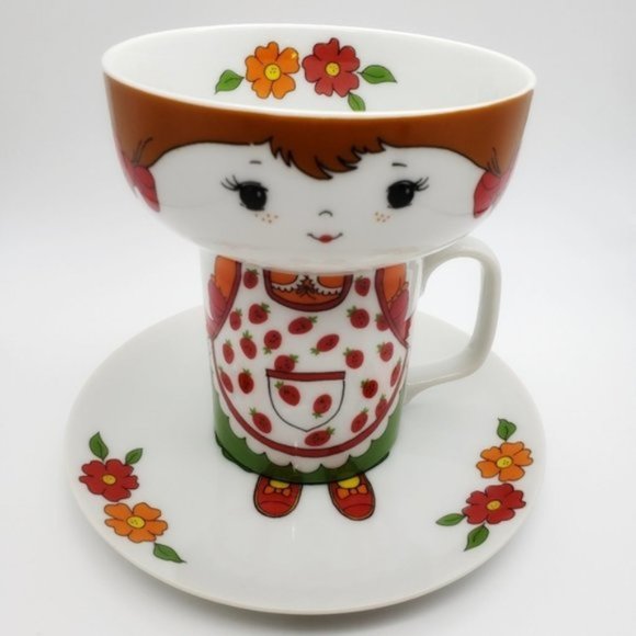 VTG GIRL Interpur 3 Piece Stoneware Cup Plate Bowl